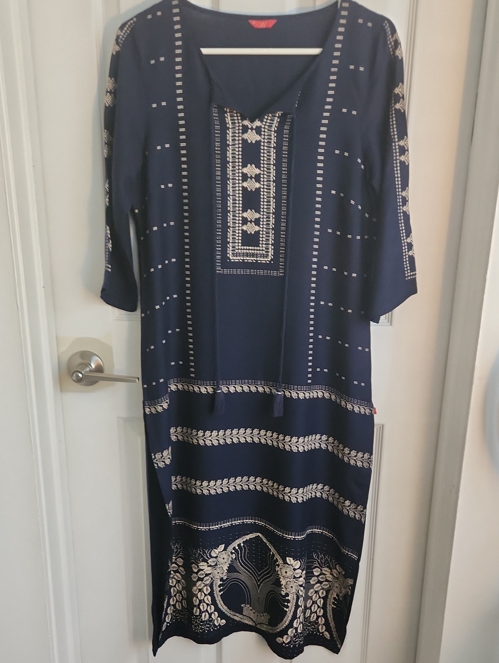 W for Women Navy Blue Maxi Kurta with Beautiful Design Elements NWOT